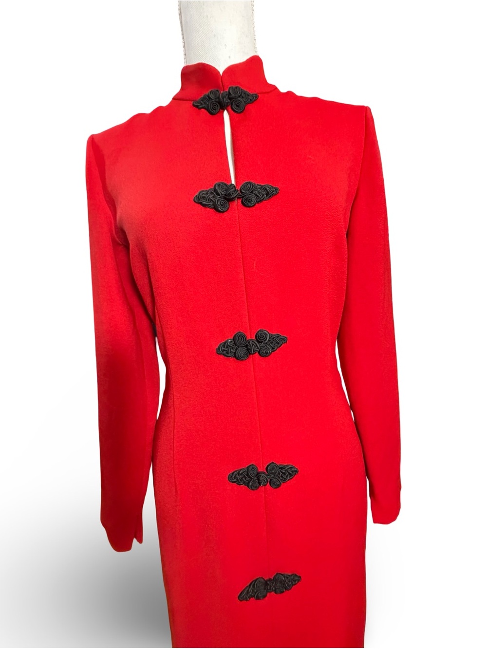 Zara Red Mandarin Collar Midi Dress with Frog Fasteners S - Picture 7 of 14